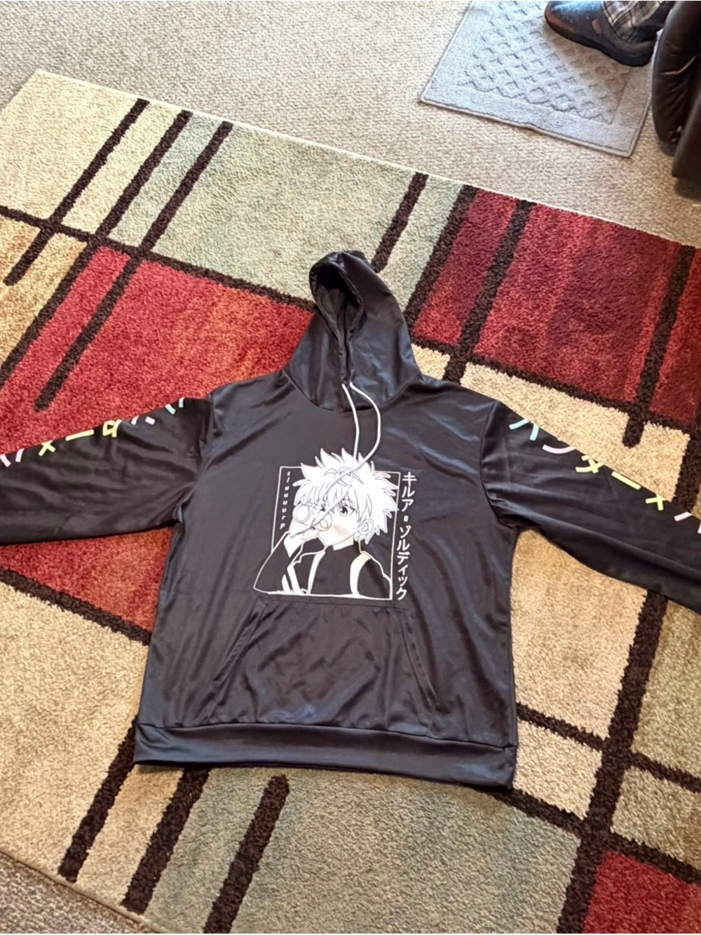Black Anime Graphic Hoodie Sweatshirt for Men